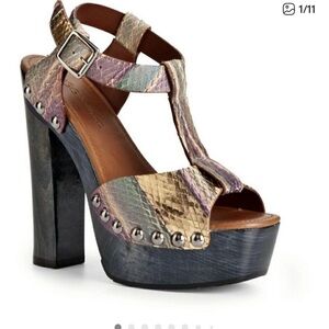UGG made in Italy Chunky Snakeskin Platform blue Heels Brown Green Gold studs